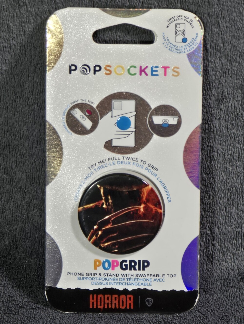 PopSocket PopGrip Phone Grip & Stand — Black with Freddy Kruger Design